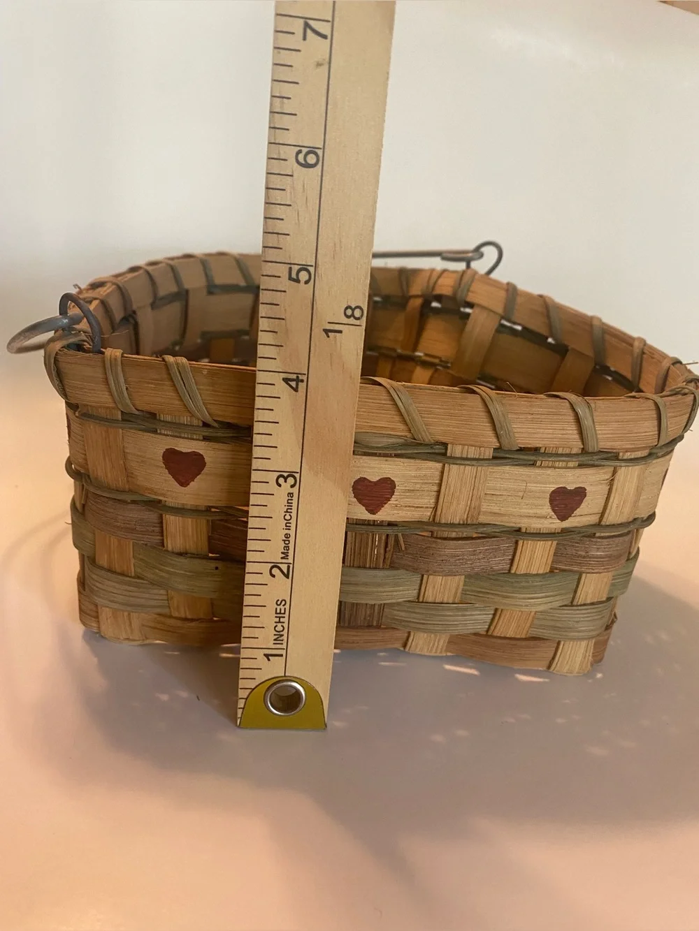 Vintage Woven Heart Basket | Hand-Painted Hearts | Country Farmhouse Wall Décor